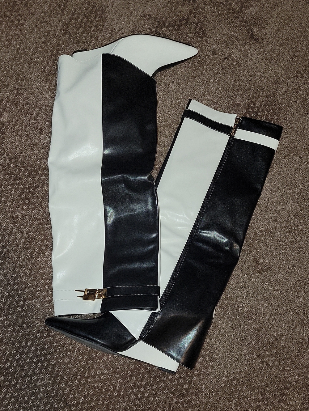 Two-Tone Black & White Over-the-Knee Boots